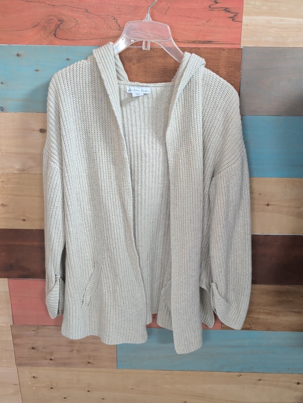 Cozy Open-Front Hooded Cardigan in Light Beige